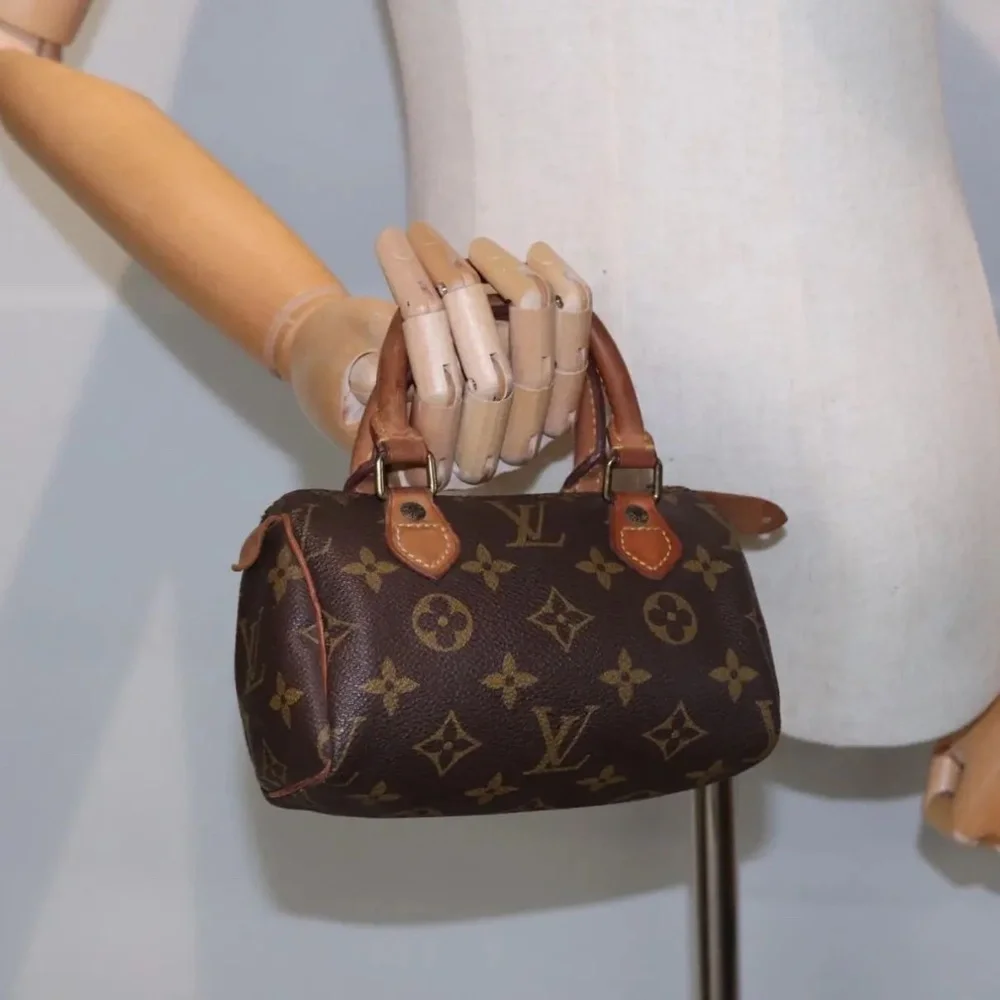 Authentic LOUIS VUITTON Monogram Mini Sac HL Boston Bag Brown